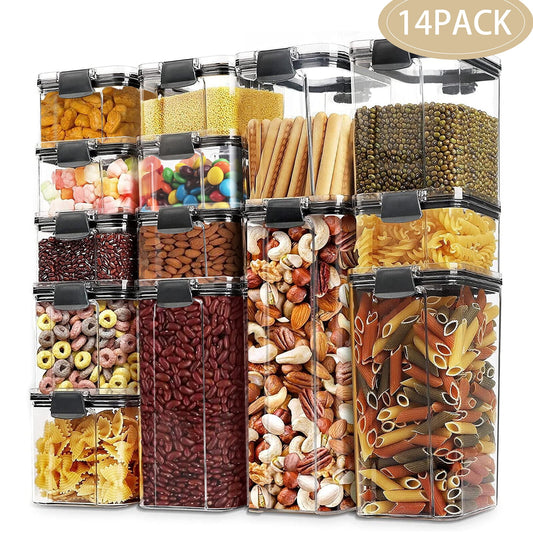 Airtight Food Storage Container Set, 14 Pcs BPA Free Plastic Dry Food Rice Canisters for Kitchen Pantry Organization and Storage