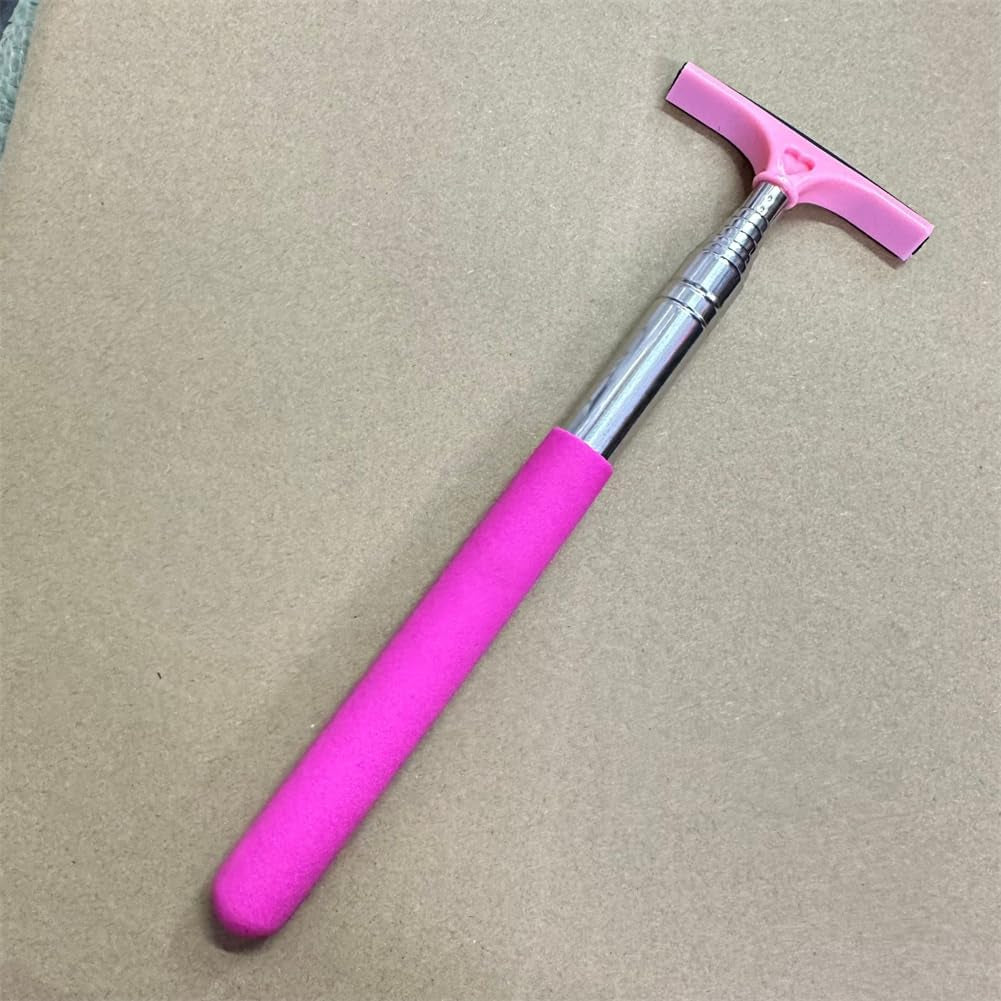 Car Rearview Mirror Wiper, Retractable Auto Glass Squeegee, Water Cleaner with Telescopic Long Rod, Portable Cleaning Tool for All Vehicles, Universal Automotive Accessories (Pink)