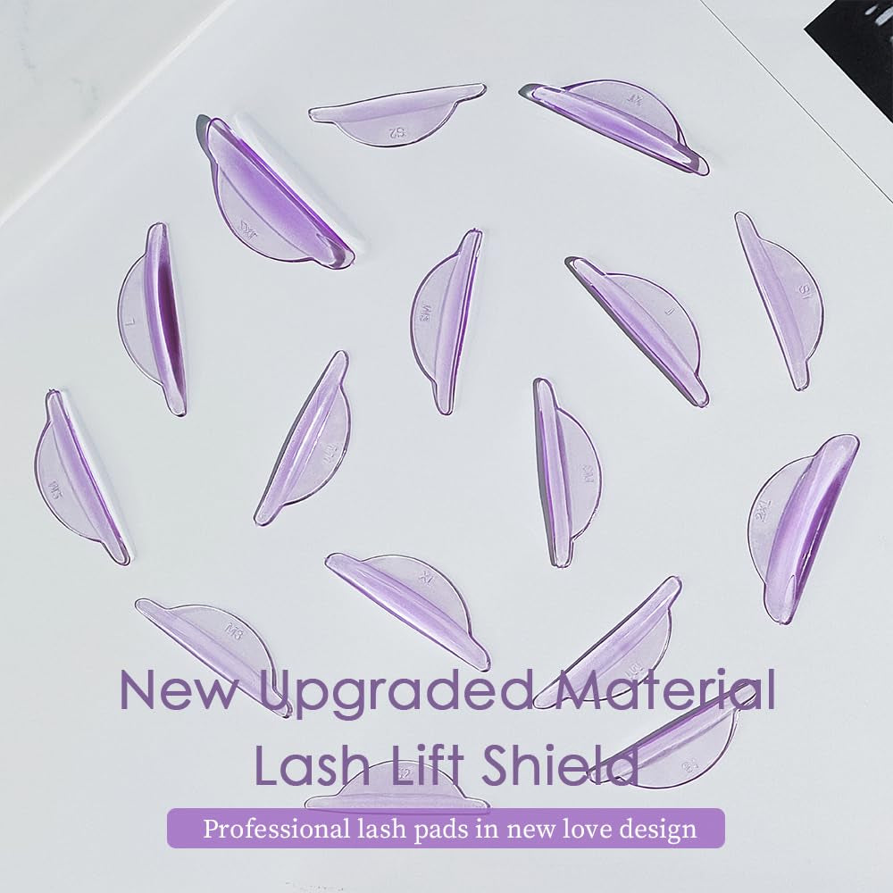 Lash Lift Pads, 16Pcs Reusable Soft Eyelash Perm Curler for Lash Lift Kit Self-Adhesive Ancillary Eyelash Curl Glue Free in Contact with Eyelids (Purple)