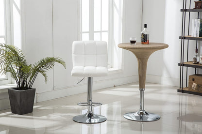 Set of 2 Adjustable Swivel PU Leather Bar Stools Counter Height Square Kitchen Dining Chairs with Chrome Base (White)