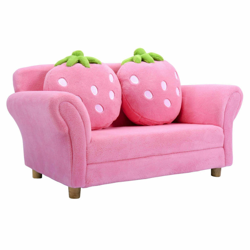 Kid Size! Strawberry Armrest Chair Sofa with 2 Cute Strawberry Pillows