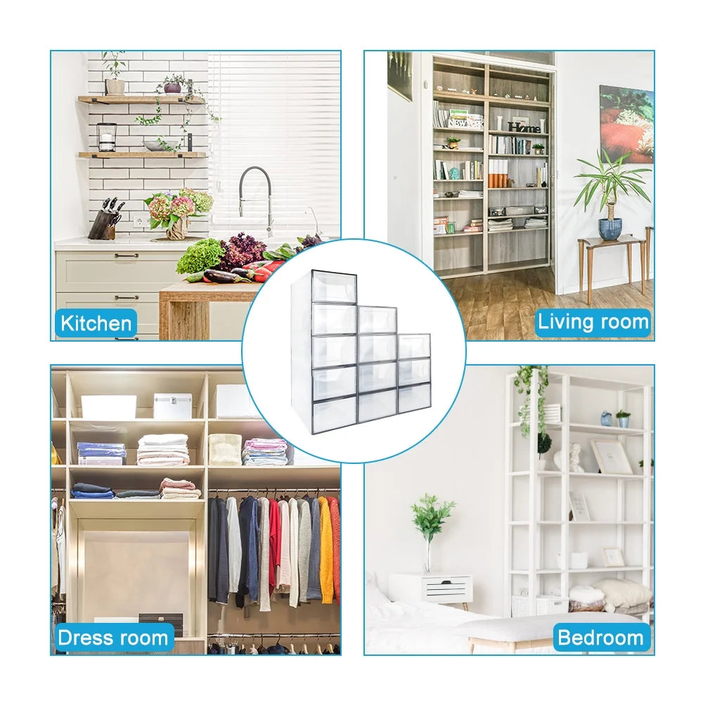 Clear Shoe Ogranizer for Closet,Shoes Boxes Bins Stackable,Folding Shoe Sneaker Containers Storage Box Rack with Lids 12 Pack