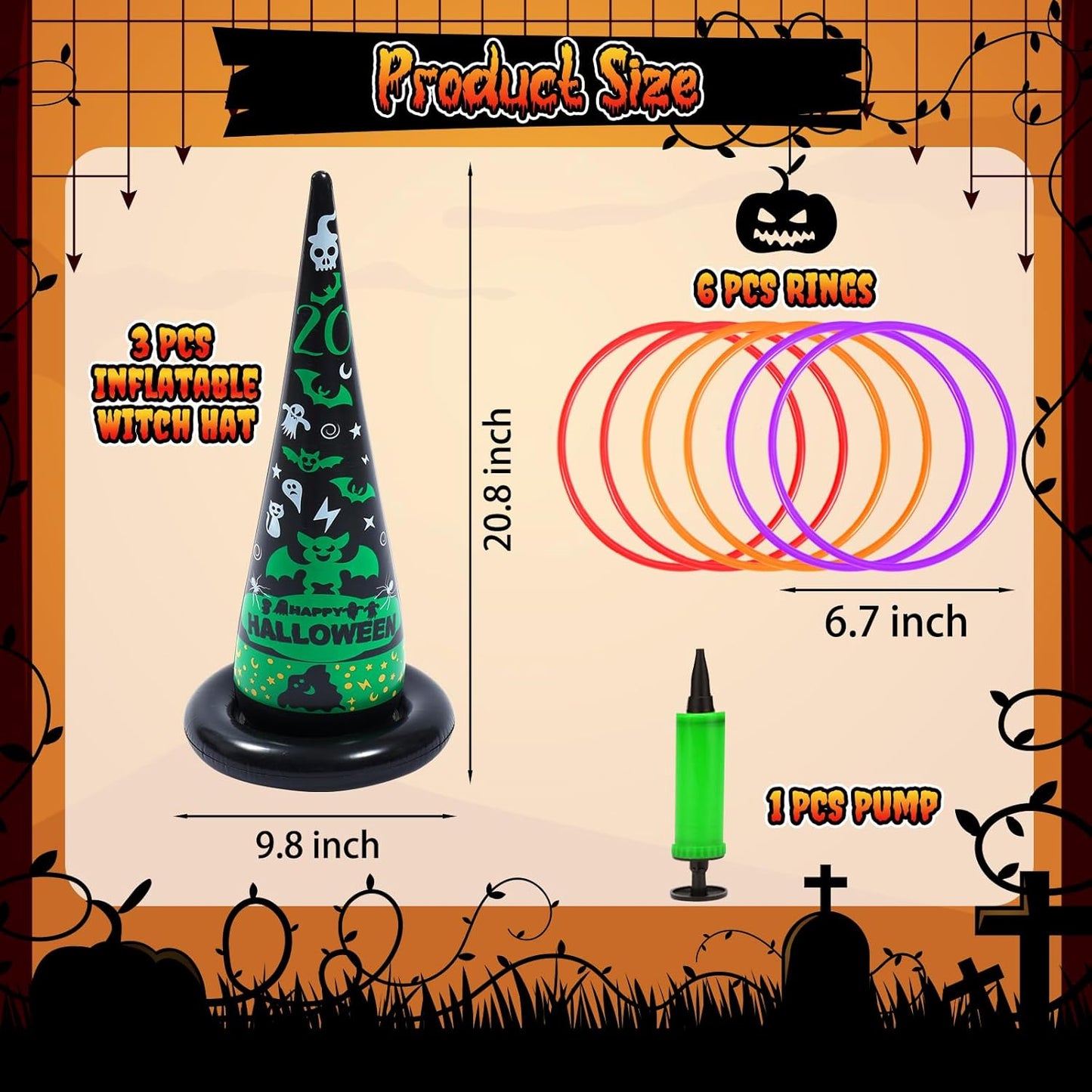  Witch Hat Ring Toss!   Halloween Inflatables Ring Toss Game 3 Pack- Fun Halloween Games,Toys & Party Supplies, Games & Toys for Kids Adults