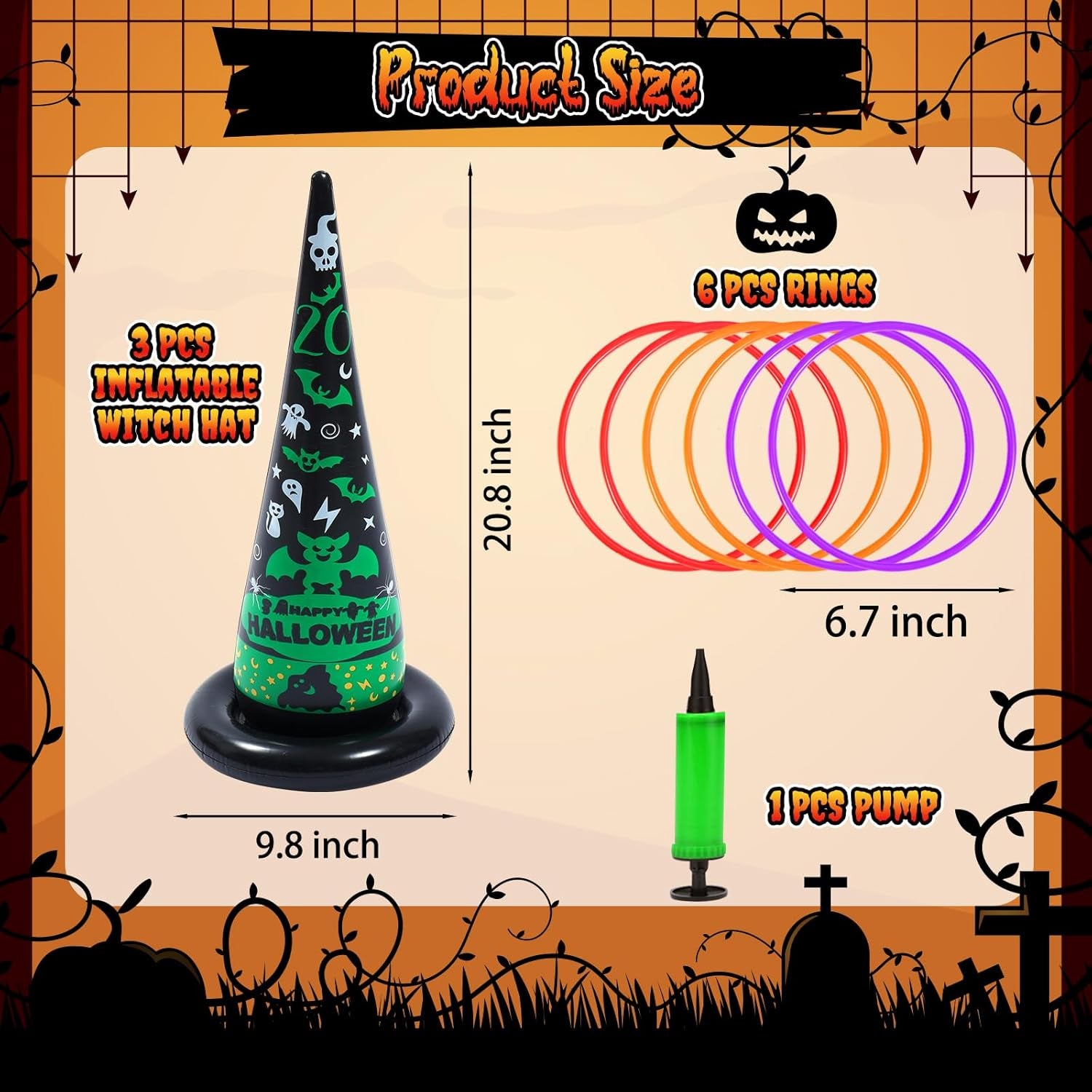  Witch Hat Ring Toss!   Halloween Inflatables Ring Toss Game 3 Pack- Fun Halloween Games,Toys & Party Supplies, Games & Toys for Kids Adults