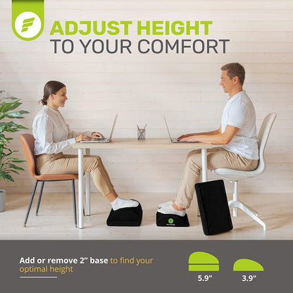 Chiropractor-Endorsed Orthopedic Teardrop Design 2In1 Adjustable under Desk Foot Rest for Lumbar Back Knee Pain (Black)