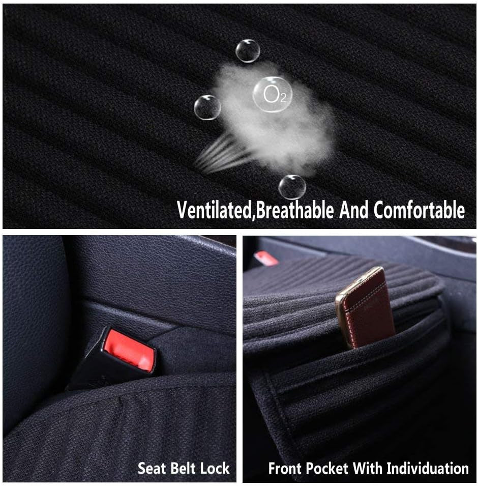 Car Seat Covers, Cloth Cars Seat Covers, Universal Fabric Car Seat Covers, Front Seats Only Air Bag Compatible, Cooling Car Seat Protector, Buckwheat Hull Breathable Comfortable Ventilated, Black