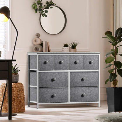 Dresser with 8 Drawers - Chest Clothing Organizer Unit with Steel Frame Wood Top Knob Handle Easy Pull Fabric Bins - Large Storage Furniture for Bedroom, Hallway, Living Room, Nursery & Closet