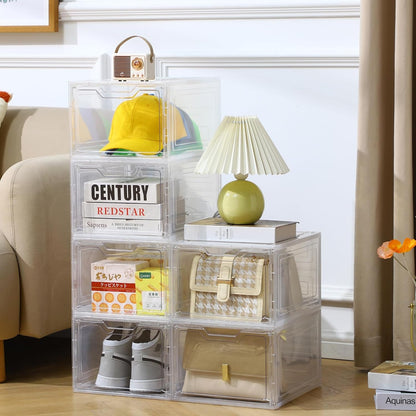 6 Pack Closet Organizers and Storage,Clear Stackable Plastic Storage Bins with Lids Magnetic Doors,Clothes Organizers and Storage,Plastic Craft Containers for Wardrobe Kitchen Bathroom Office