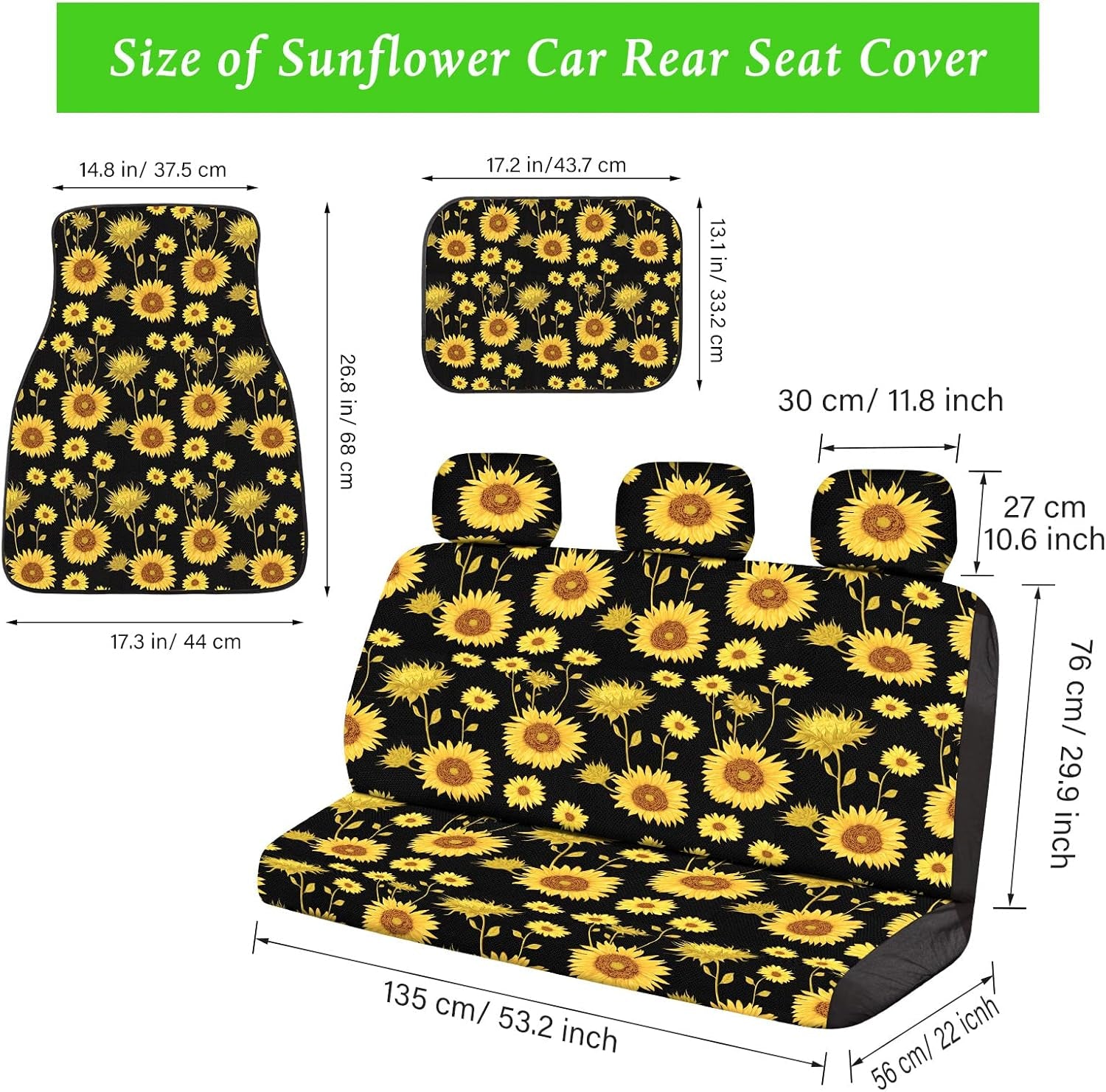 26 Pieces Sunflower Car Accessories, Sunflower Seat Covers Full Set Floor Mat Steering Wheel Cover Seat Belt Shoulder Pads Center Armrest Pad Gear Cover Handbrake Interior Car Decor