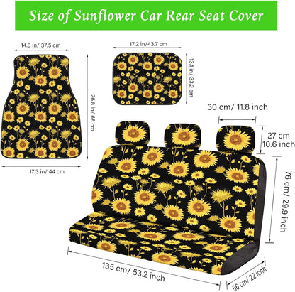 26 Pieces Sunflower Car Accessories, Sunflower Seat Covers Full Set Floor Mat Steering Wheel Cover Seat Belt Shoulder Pads Center Armrest Pad Gear Cover Handbrake Interior Car Decor