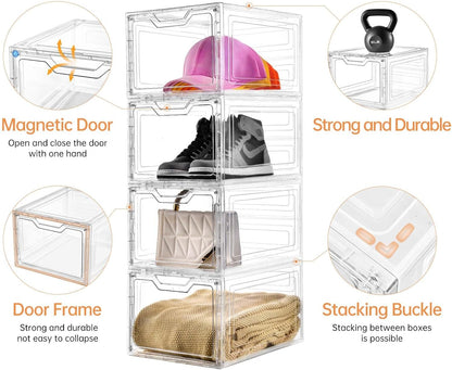 6 Pack Closet Organizers and Storage,Clear Stackable Plastic Storage Bins with Lids Magnetic Doors,Clothes Organizers and Storage,Plastic Craft Containers for Wardrobe Kitchen Bathroom Office