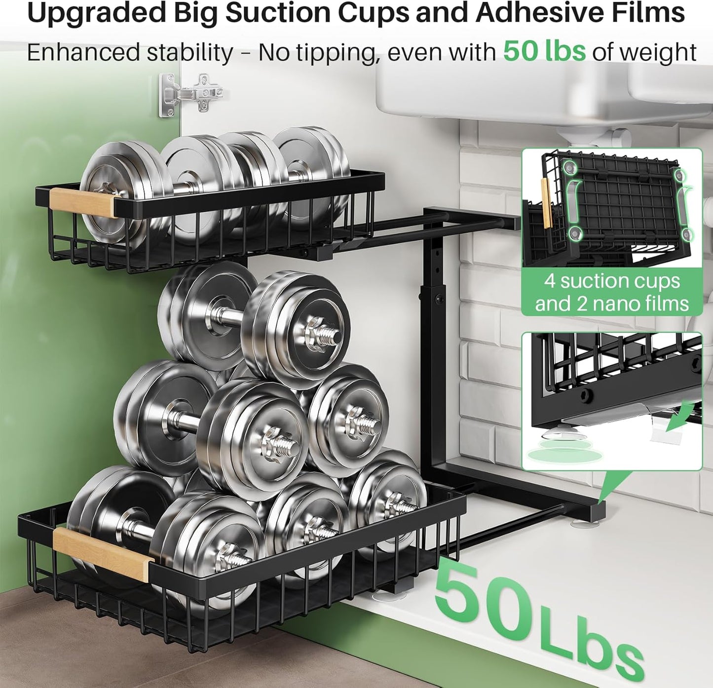 Under Sink Organizer, 2 Packs 2 Tier under Sink Organizers and Storage, Slide Out Pull Out Cabinet Organizer Shelf, Metal Sliding Drawer for Kitchen Bathroom Pantry Cabinet Closet Organization Rack