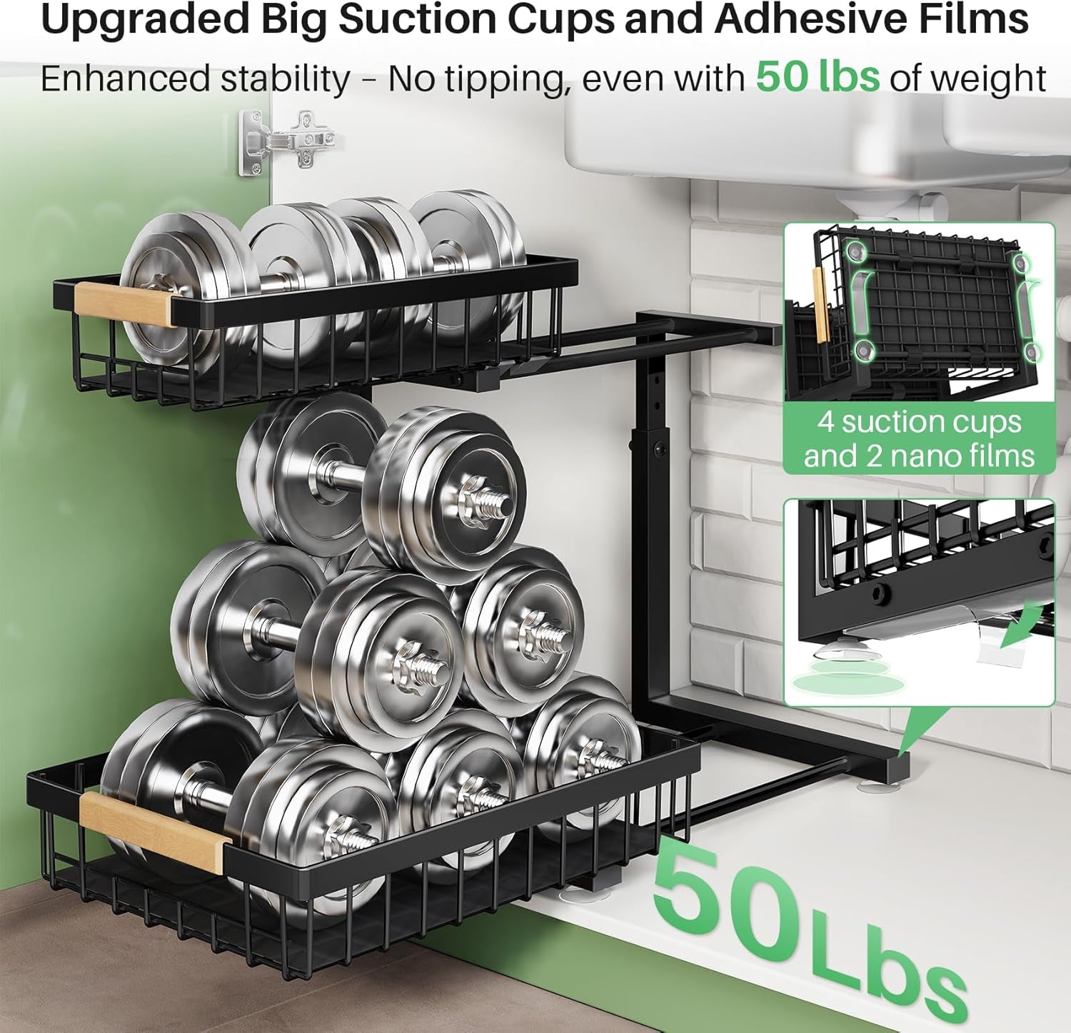 Under Sink Organizer, 2 Packs 2 Tier under Sink Organizers and Storage, Slide Out Pull Out Cabinet Organizer Shelf, Metal Sliding Drawer for Kitchen Bathroom Pantry Cabinet Closet Organization Rack