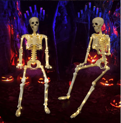 Halloween Skeleton LED Light up Pose Stay Halloween Skeleton Full Body Posable Movable Jonints for Halloween Decoration
