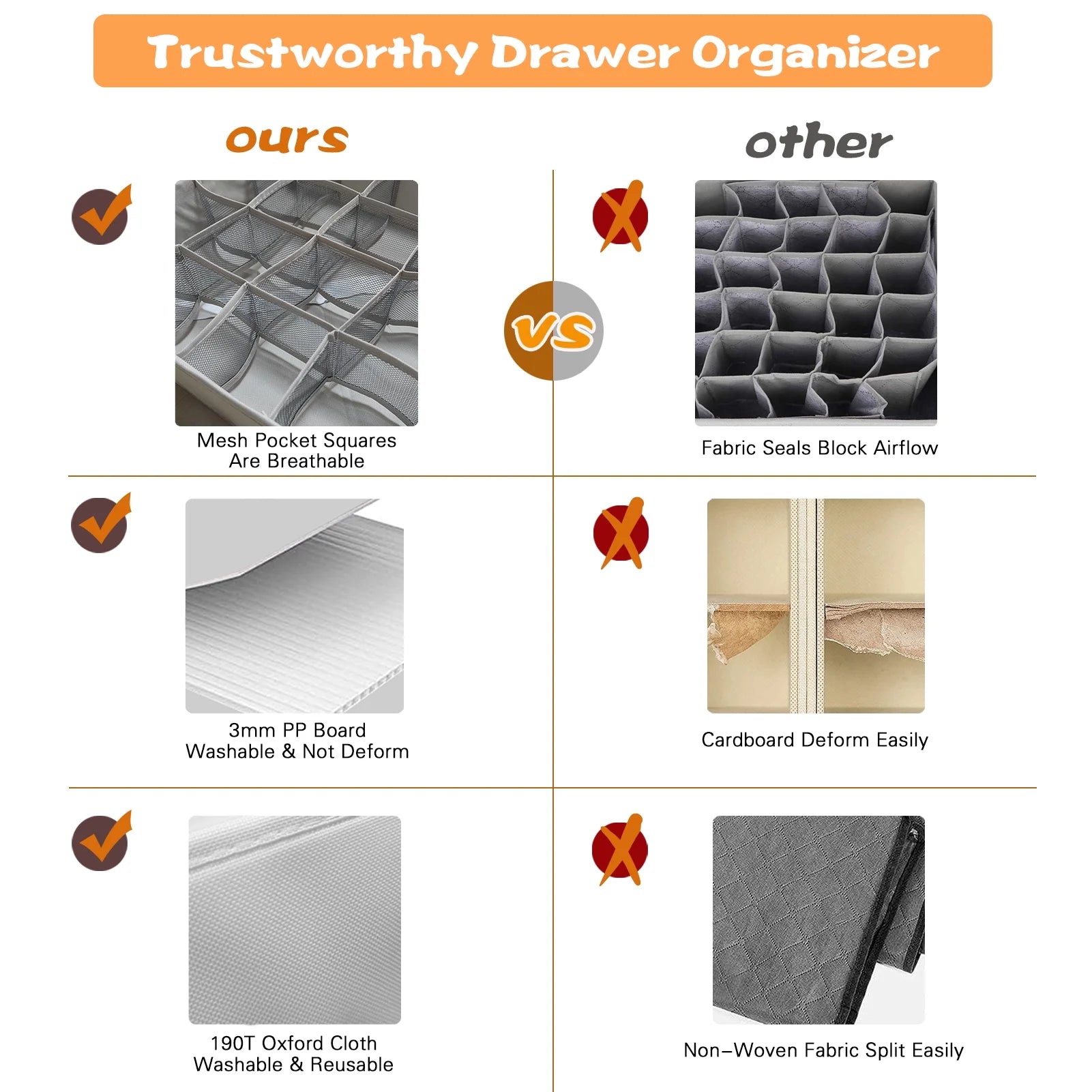 2 Pack Sock Organizer Underwear Organizer, 40 Cell Sock Drawer Organizer Fabric Foldable Cabinet Closet Organizers and Storage Boxes, Underwear, Tie, Belt, Baby Clothes(16+24 Cell, Gray)