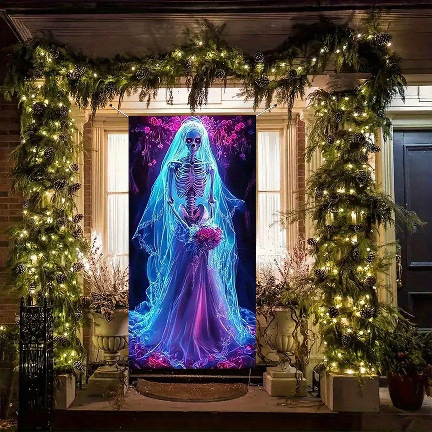 Halloween Door Cover Tapestry - Durable Polyester Fabric Decoration for Party, Classroom, Home (90X180Cm, Easy to Install)