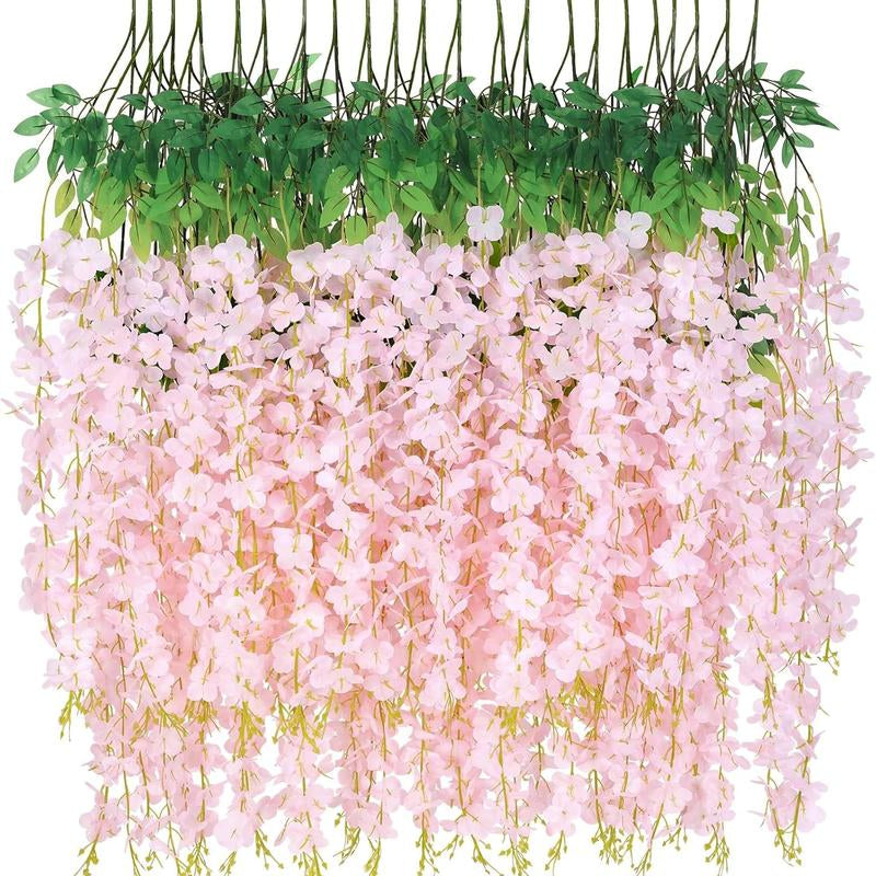 24 Pack Artificial Wisteria Vine Rattan Hanging Garland Silk Flowers String Home Party Wedding Decor Arch Party Garden Home Backdrop Decor
