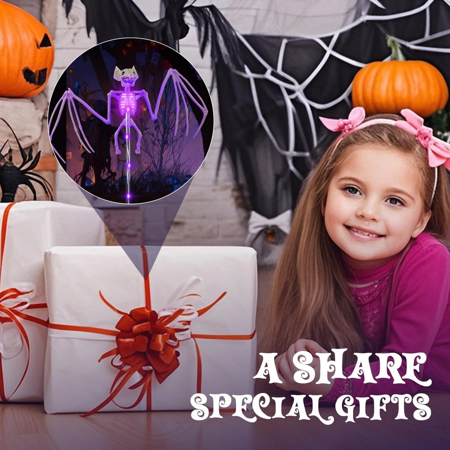 Solar 3D Scary Bat Garden Lights - 2 Pack Halloween Outdoor Decor