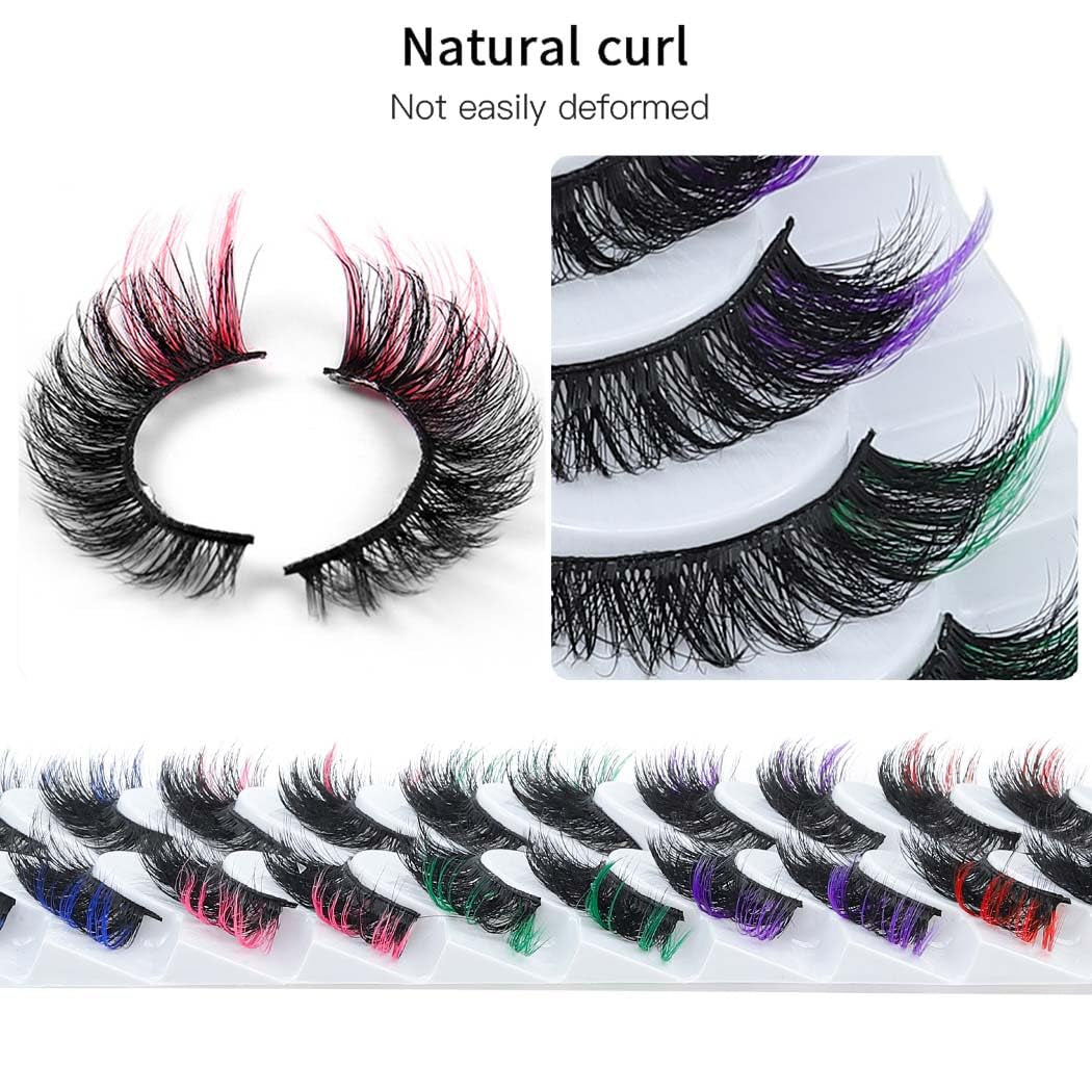 Colorful Fluffy Faux Mink Lashes Colored 3D Curl Strip Long Eye Lashes 10 Pairs Dramatic Lashes Volume Fake Eyelashes for Women and Girls