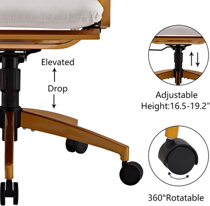 Ergonomic High Back Leather Office Chair with 330LBS Capacity, 360° Swivel, Adjustable Height, and 5-Wheel Casters - Modern Gold Frame Desk Chair for Home and Office (Gd-White)