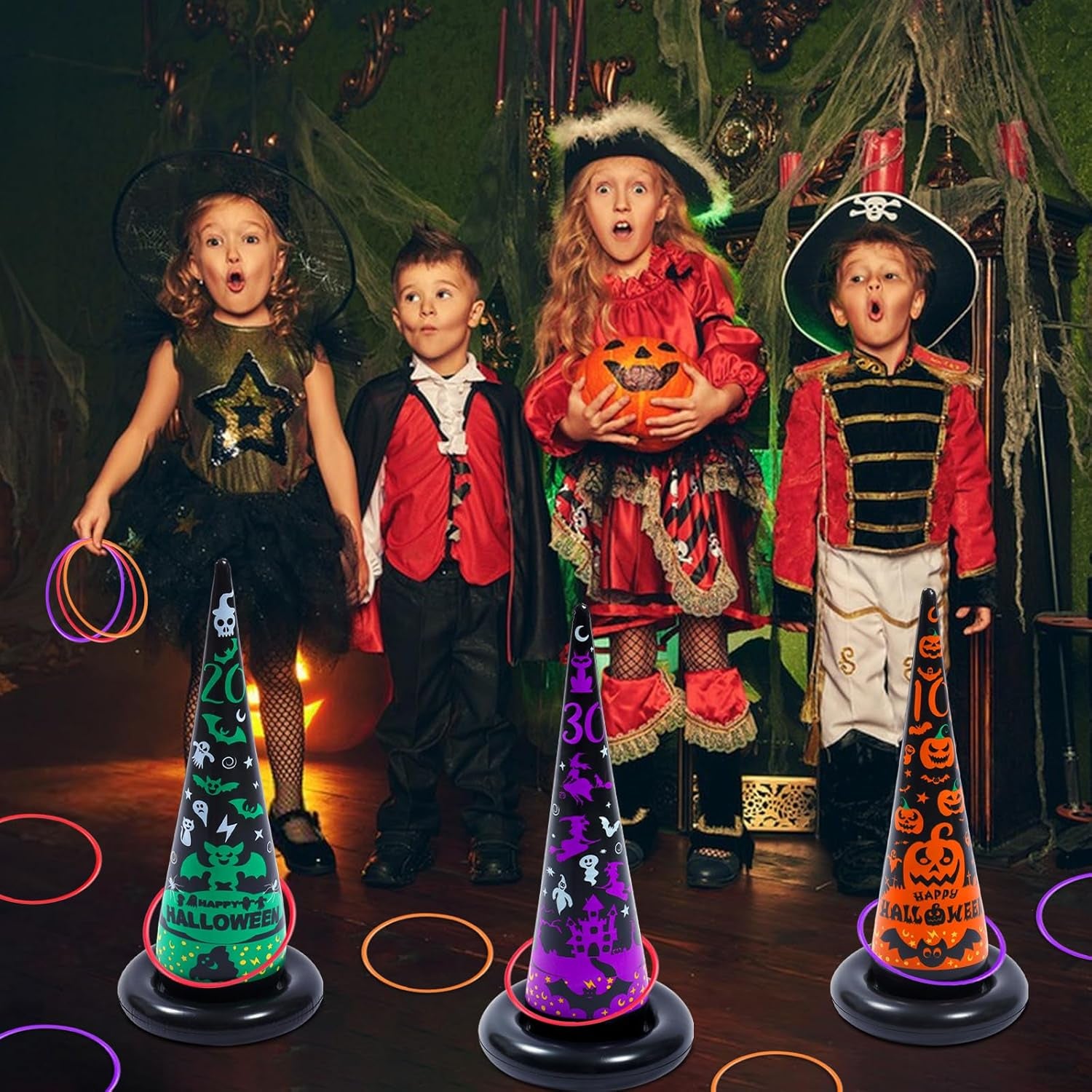  Witch Hat Ring Toss!   Halloween Inflatables Ring Toss Game 3 Pack- Fun Halloween Games,Toys & Party Supplies, Games & Toys for Kids Adults