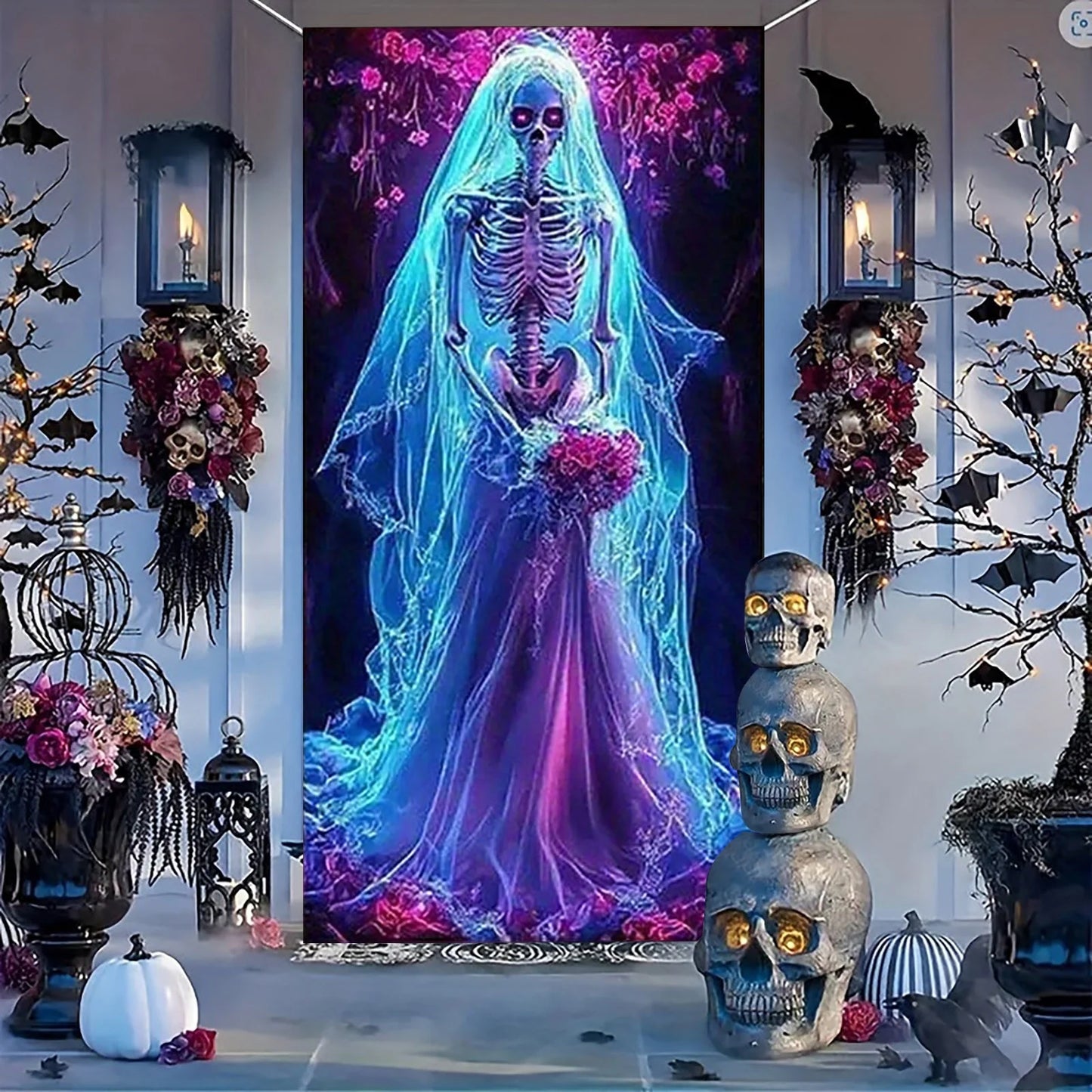 Halloween Door Cover Tapestry - Durable Polyester Fabric Decoration for Party, Classroom, Home (90X180Cm, Easy to Install)