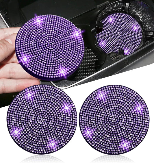 2Pcs Bling Car Cup Holder, Coaster, 2.75 Inch Anti-Slip Shockproof Universal Car Coasters Insert Bling Crystal Rhinestone Automotive Interior Accessories for Women (2 Pcs, Purple Violet)