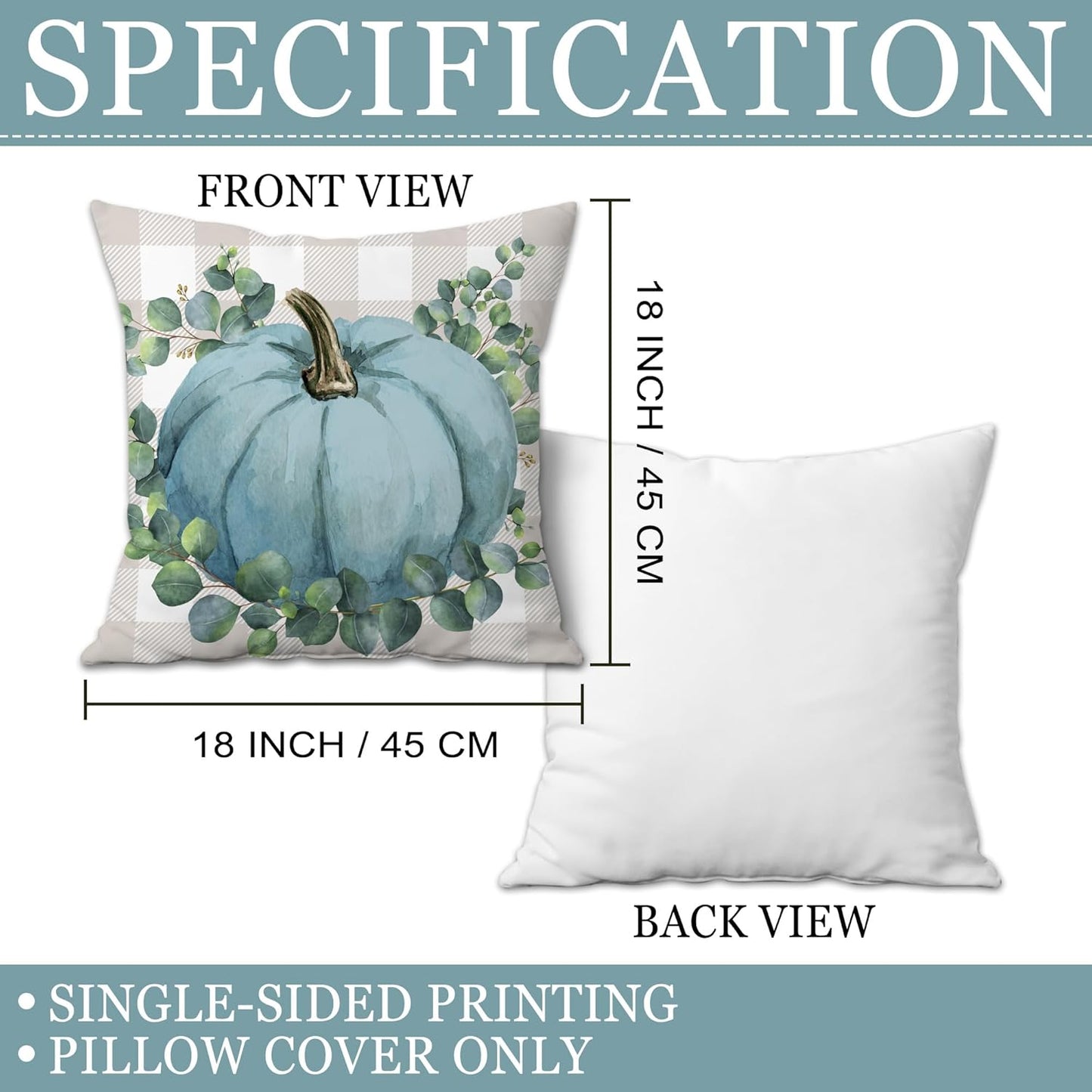 Fall Pillow Covers 18X18 Set of 4, Fall Decorations for Home Throw Pillows for Couch, Indoor & Outdoor Autumn Decor - Blue Pumpkin Seasonal Pillow Covers