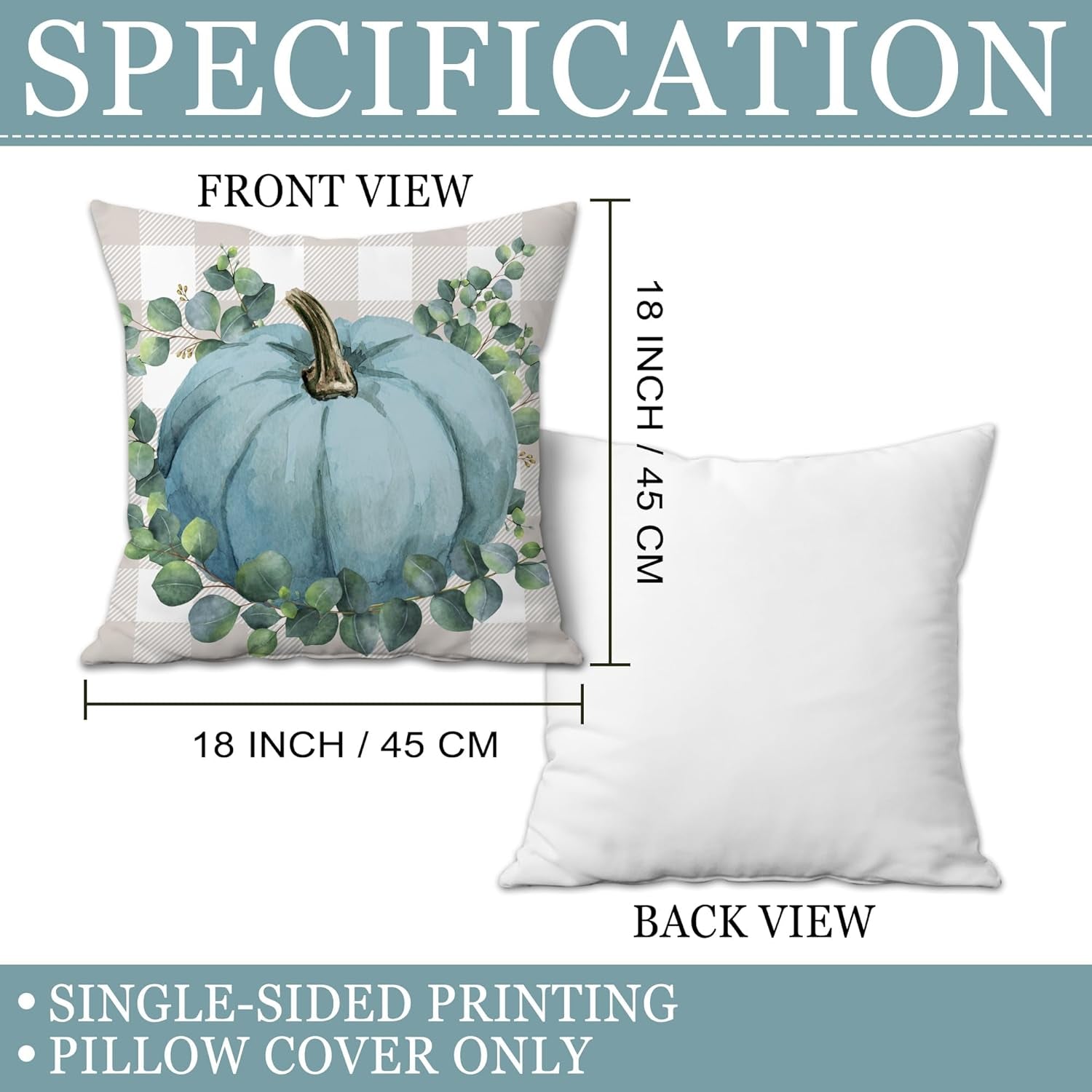Fall Pillow Covers 18X18 Set of 4, Fall Decorations for Home Throw Pillows for Couch, Indoor & Outdoor Autumn Decor - Blue Pumpkin Seasonal Pillow Covers