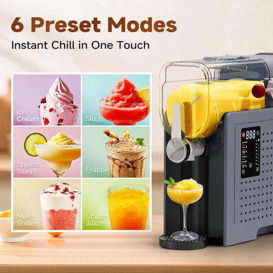Slushie Machine / Soft Serve Ice Cream 2 in 1 Machine Large Capacity Frozen Drink Maker, Suitable for Slush, Margaritas, Smoothies, Frappés, Milkshakes and Various Other Beverages. Features Automatic Cleaning and Multiple Functional Options.