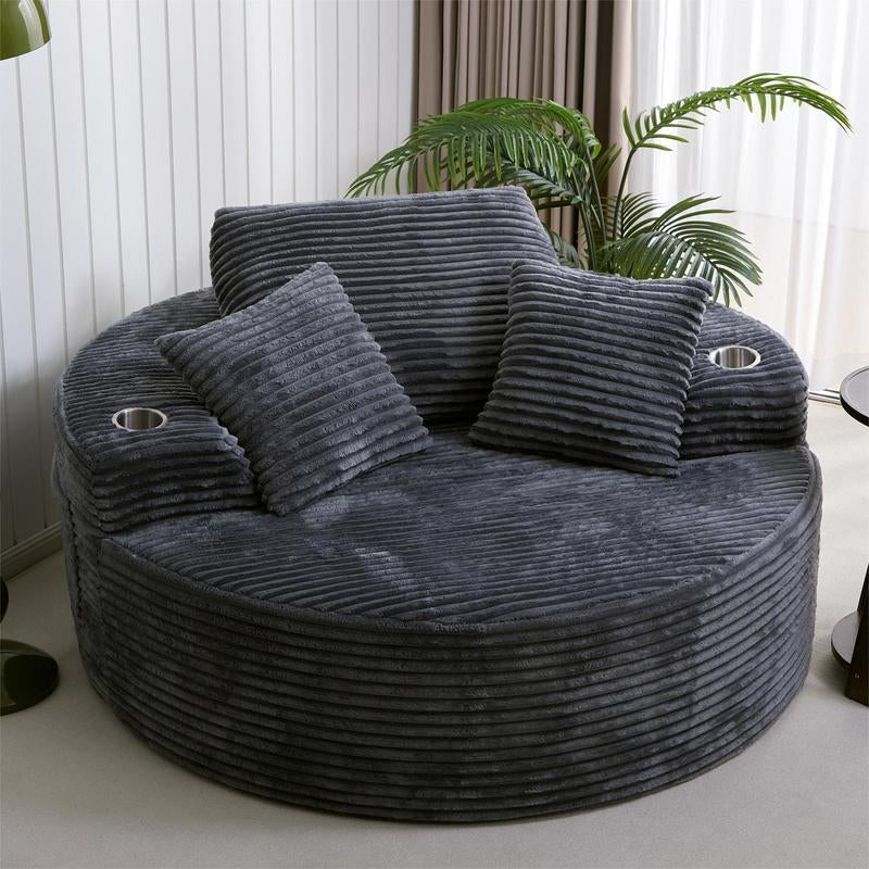 49" Oversized Chaise Lounge Sofa Bed with 2 Cup Holders & Storage Pocket - Plush Corduroy Upholstered, No Assembly Cloud Couch for Living Room, Bedroom, or Reading Nook