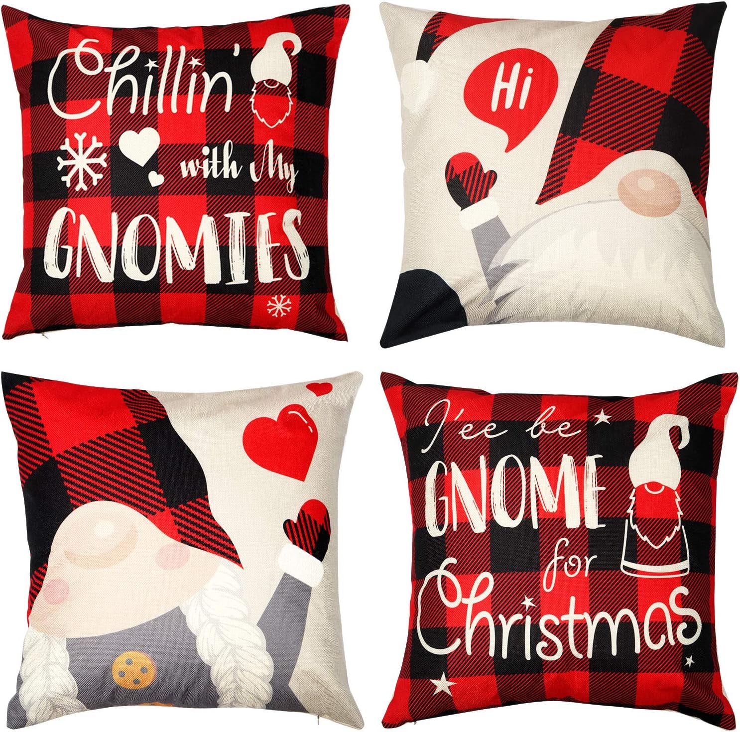 Gnome Christmas Pillow Covers 18X18 Set of 4, Christmas Decorations Pillow Cases Decorative Throw Pillow Covers, Pillowcase Xmas Decoration