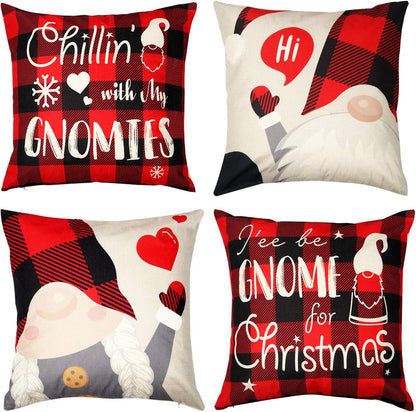 Gnome Christmas Pillow Covers 18X18 Set of 4, Christmas Decorations Pillow Cases Decorative Throw Pillow Covers, Pillowcase Xmas Decoration