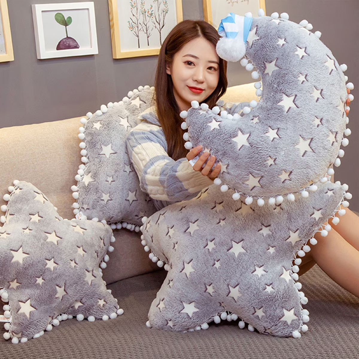 Decorative Star Pillow! Soft & Fluffy Star and Moon Pillow. Soft Plush Cute Throw Pillows for Bedroom Décor. Fun Pillows for Teepee Tent
