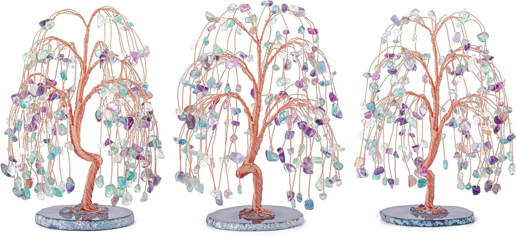 Natural Healing Crystals Fluorite Tree Tumbled Gemstone Stones Money Tree, Geode Agate Slices Base Feng Shui Ornaments Home Table Decoration for Wealth and Luck 5.5"-6.3"