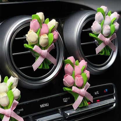 Tulip Bouquet Car Air Freshener Fragrance Car Air Conditioner Air Outlet Diffuser Car Interior Decoration Accessories