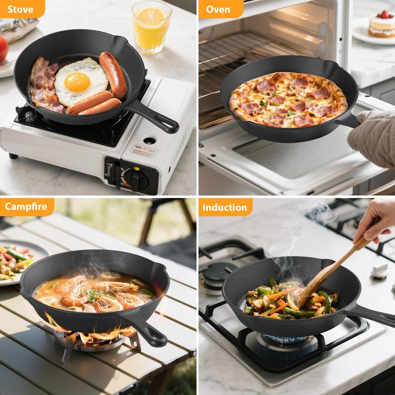 Cast Iron Skillets 3/4/5 PCS, Pots and Pans Set for Professional Restaurant Chef Quality, Pre-Seasoned Cookware Set - 4‘’,5.5“,6“, 8“, 10“ Fry Pans, Skillet Multi-Functional with Ergonomic Handles - for Frying, Saute, Cooking, Pizza