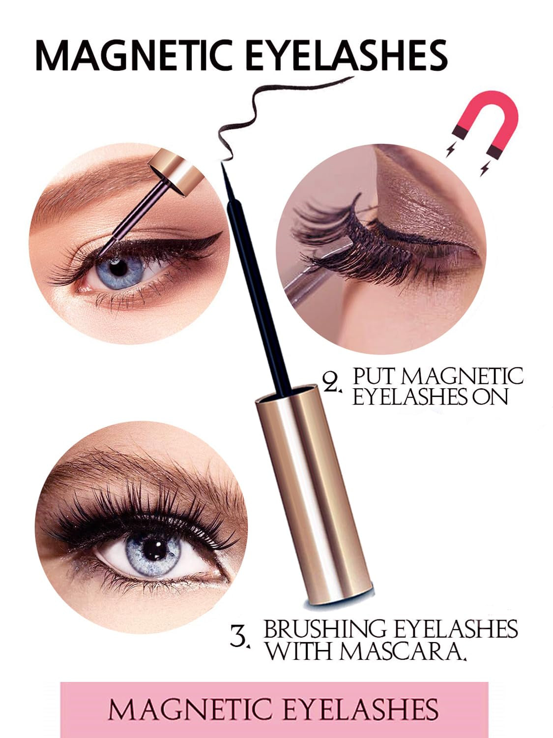 Magnetic Eyelashes with Eyeliner - Magnetic Eyeliner and Lashes Kit, 5D Faux Mink Lashes,Eyelashes Natural Look Reusable False Lashes (5 Pairs)