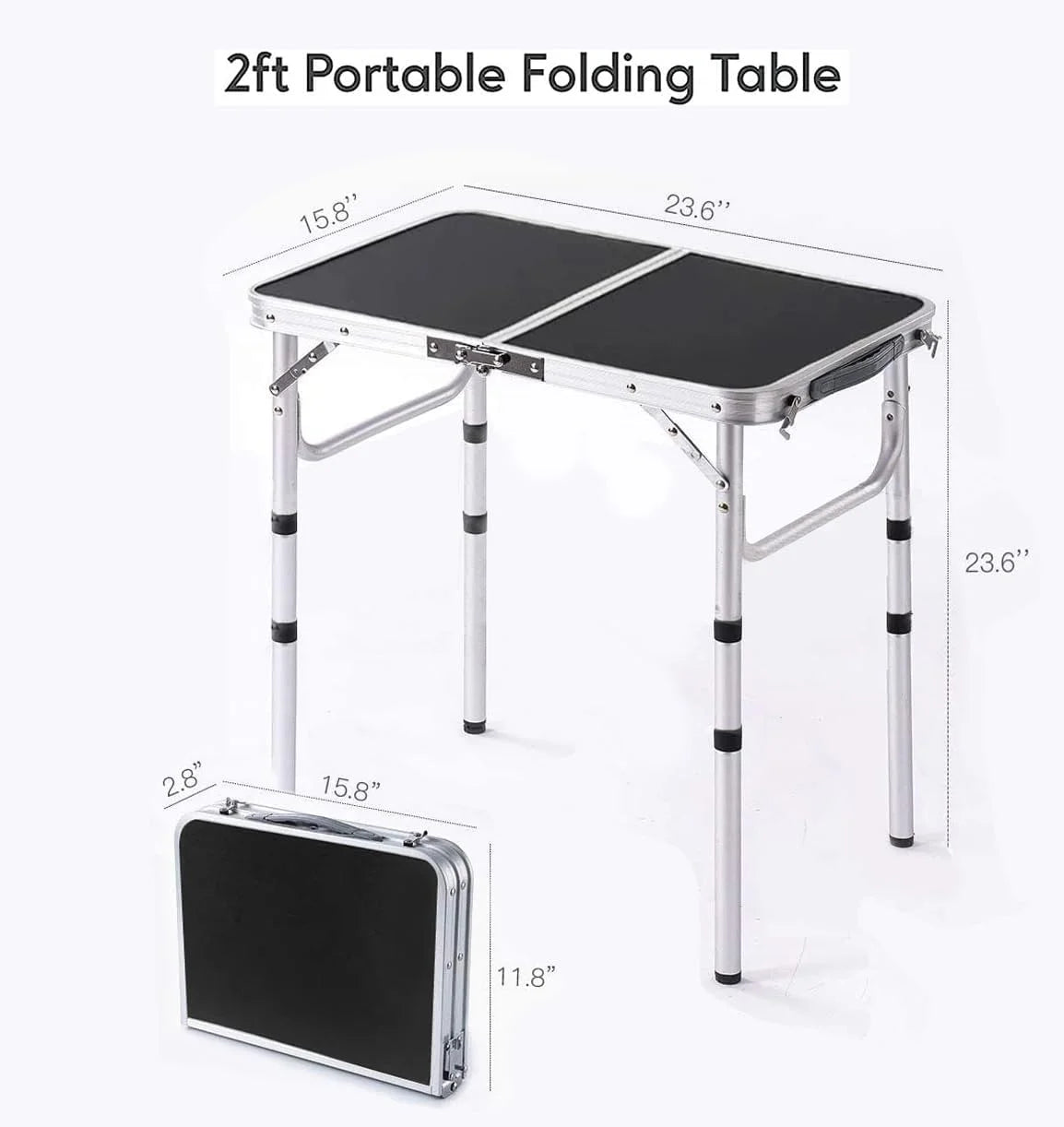 Camping Table with Detachable Net Layer Portable Small Folding Alumiumum Table Adjustable Height with 2 Hooks Easy Holders Sturdy Outdoor Picnic Beach BBQ Cooking