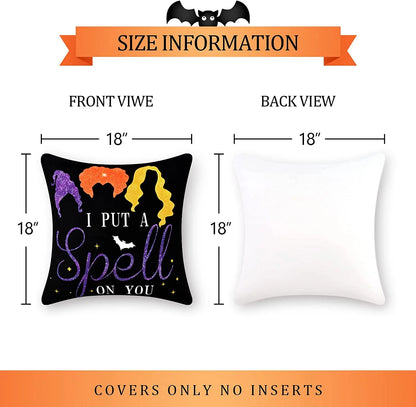 Halloween Pillow Covers 18 X 18 Inch, Trick or Treat Decorative Throw Pillow Covers Set of 4,Black