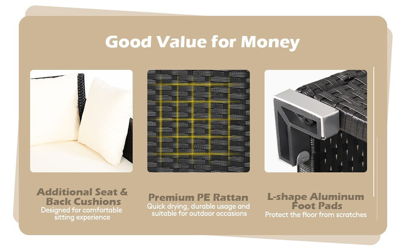 Outdoor Patio Rattan Daybed Wicker Sofa Deck Furniture W/Cushions & Pillows Navy