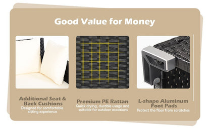 Outdoor Patio Rattan Daybed Wicker Sofa Deck Furniture W/Cushions & Pillows Navy