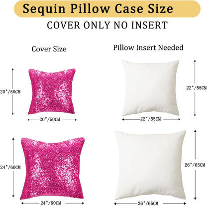 Sequin Pillow Case 24X24-Inch Hot Pink Sequins Decorative Throw Pillows Covers Sequins Pillow Cover Fuchsia Pillows Cushion Cover Sofa Accent Pillow Case Toss Pillows Cover