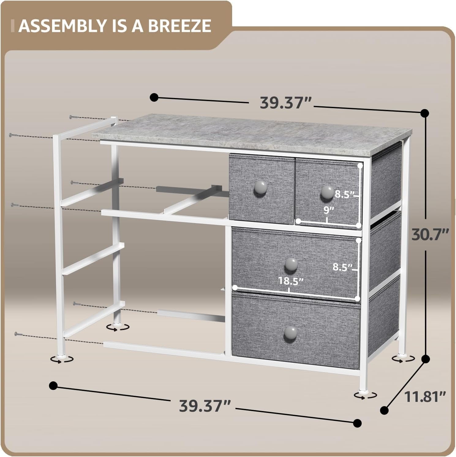Dresser with 8 Drawers - Chest Clothing Organizer Unit with Steel Frame Wood Top Knob Handle Easy Pull Fabric Bins - Large Storage Furniture for Bedroom, Hallway, Living Room, Nursery & Closet