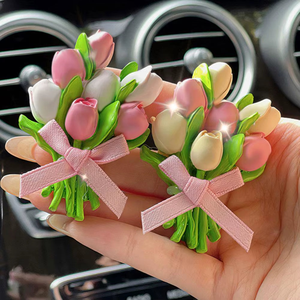 Tulip Bouquet Car Air Freshener Fragrance Car Air Conditioner Air Outlet Diffuser Car Interior Decoration Accessories