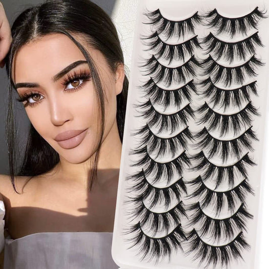 Lashes Fluffy Wispy Faux Mink Eyelashes Criss-Cross False Lashes 10 Pairs Pack Fake Eyelashes for Women (3D07)