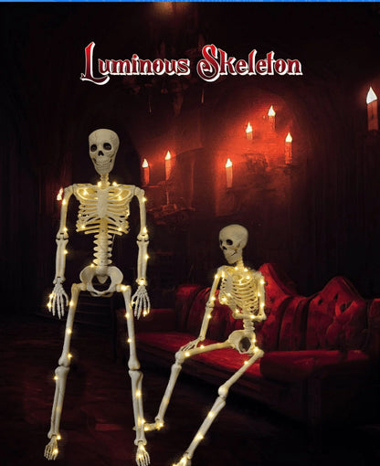 Halloween Skeleton LED Light up Pose Stay Halloween Skeleton Full Body Posable Movable Jonints for Halloween Decoration
