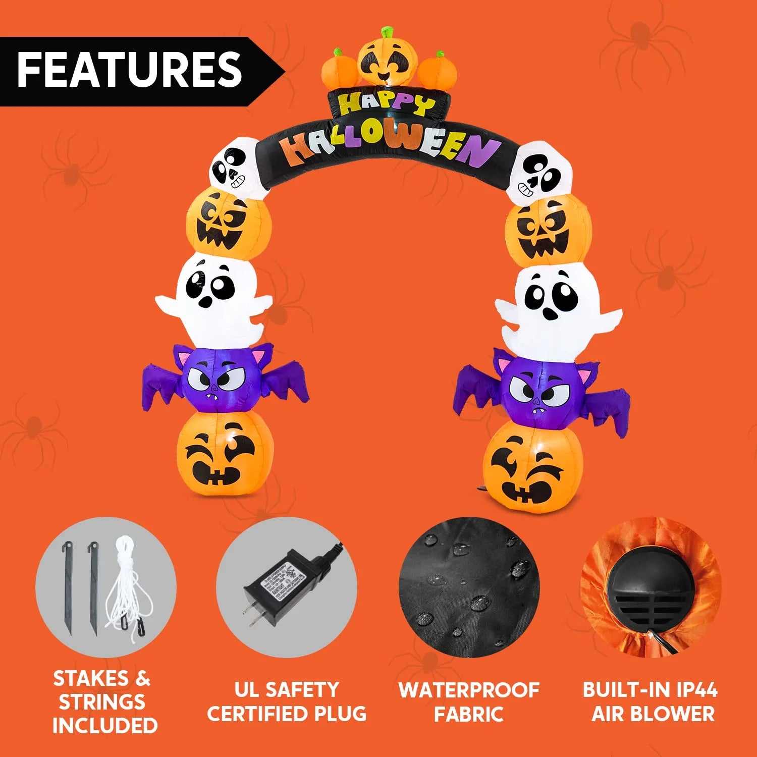 8 Ft Halloween Inflatable Archway Stacked Pumpkins Halloween Archway Bat Decorations Inflatable with Build-In Leds, Halloween Blow up Yard Decorations