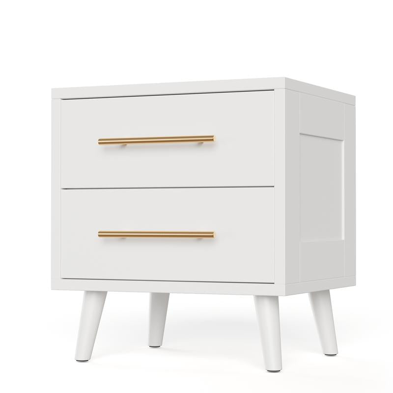 Gizoon Nightstand, Bedside Table with Metal Handles, Modern Wood Night Stand 2 Drawer Dresser for Bedroom, Black Furniture