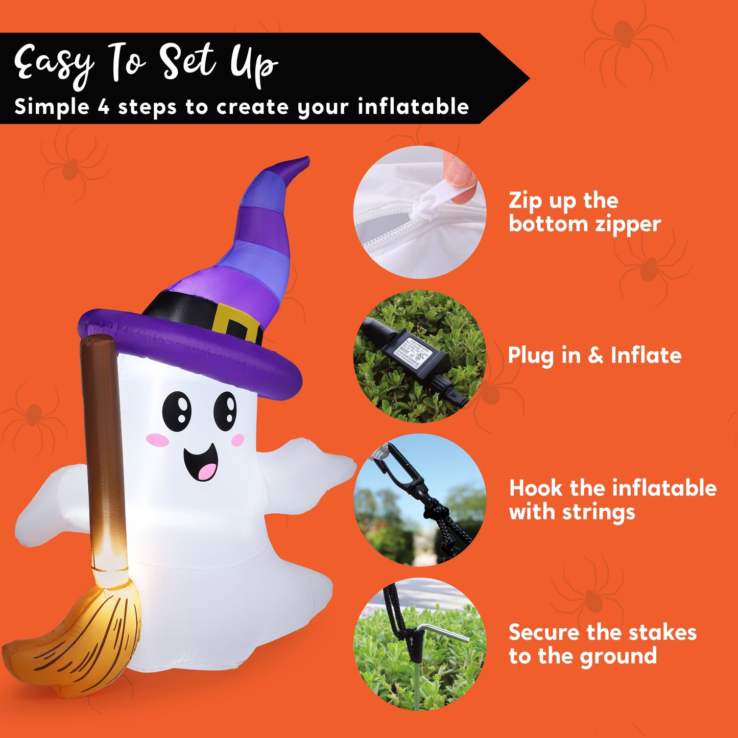6Ft Halloween Inflatables Light up Cute Ghosts with Witch Hat, Halloween Decorations Outdoor, Blow up Halloween Yard Decorations